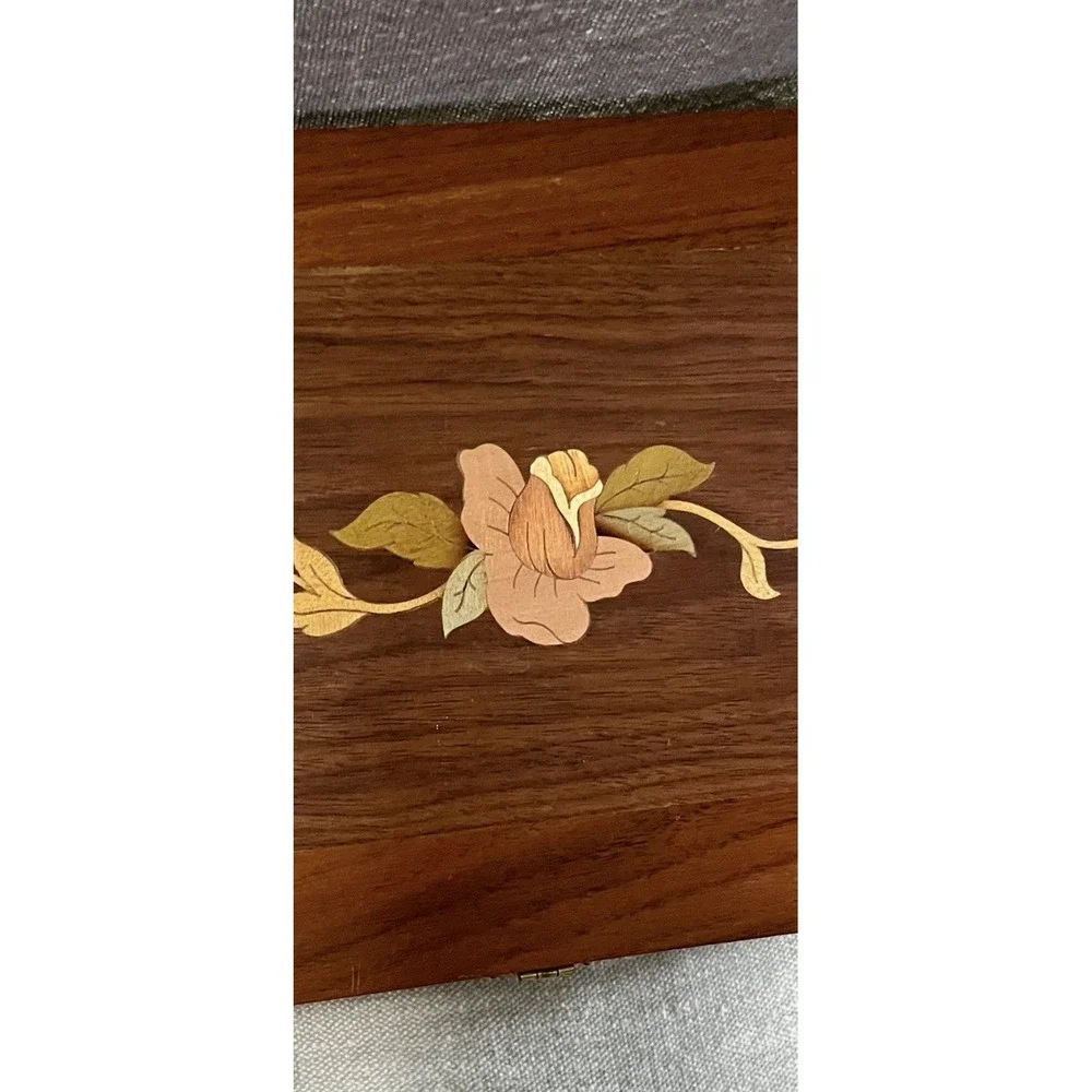 Handmade Wood Jewelry Box Floral Marquetry Inlay Birdseye Maple Big Rapids MI